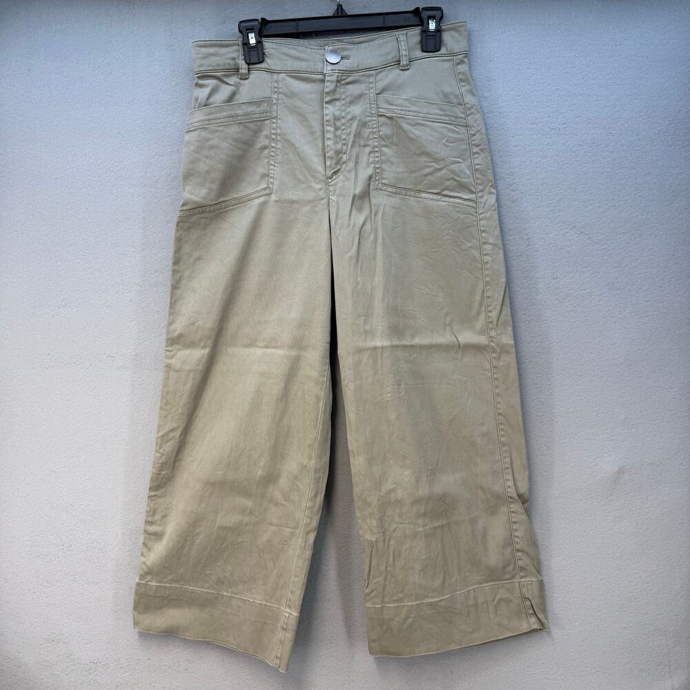 Joie Khaki Pant Womens 8 Tan Wide Leg Patch Pockets Business Casual Flat Front